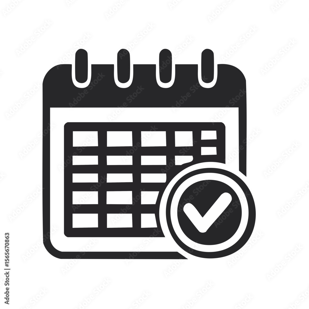 Poster calendar with check mark indicating task completion for productivity and organization in schedule pl