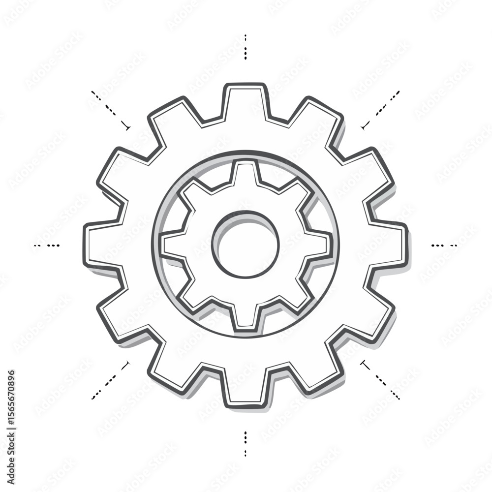 Poster gear mechanism graphic design element illustration of two cogs interlocking with white outline and g