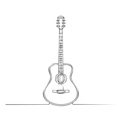 Naklejka premium White acoustic guitar line art on black background creating a simple minimalist music instrument design