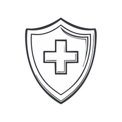 Obraz premium Hand Drawn Shield with Cross Symbol Protection Security and Healthcare Safety Concept Illustration Design Isolated on Black Backdrop