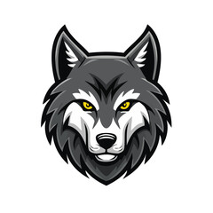 Wolf Head Illustration with Intense Yellow Eyes and a Gray Fur Coat for Digital Designs
