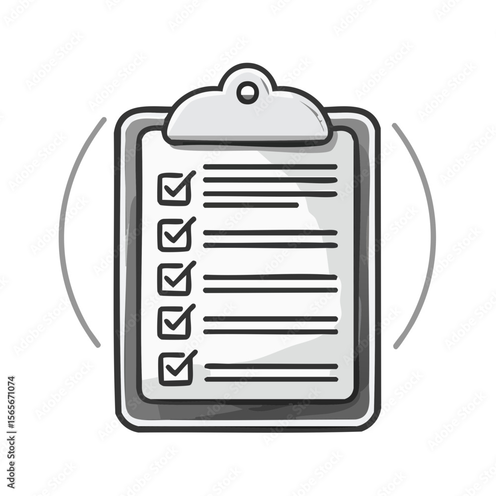 Poster cartoon clipboard with checkmarks demonstrating completed tasks and items