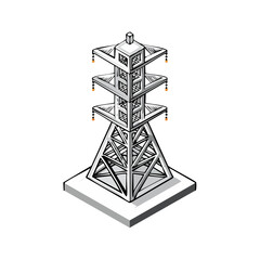 Abstract Tower Illustration: Geometric Architecture, Minimalist Structure on Base