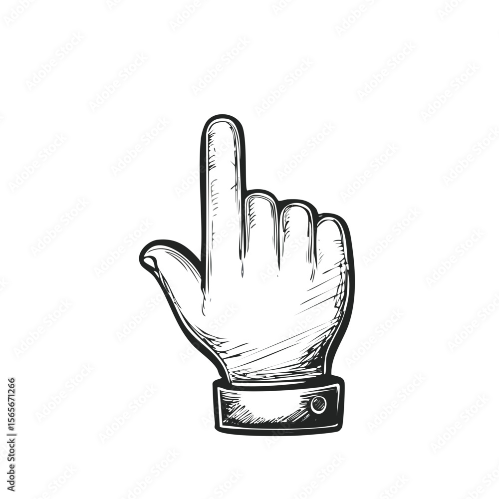 Aufkleber hand drawn pointing finger on black background gesturing upward for attention or selection with sket