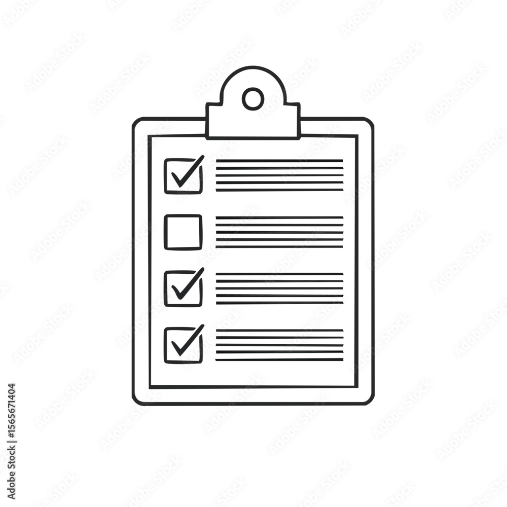 Poster clipboard with checklist checked and unchecked boxes on black background, vector illustration