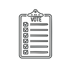 Clipboard with Vote Text and Checkmarks Indicating Choices Selected, Politics Outline