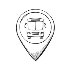 Sketch style bus icon on map pointer for public transport location