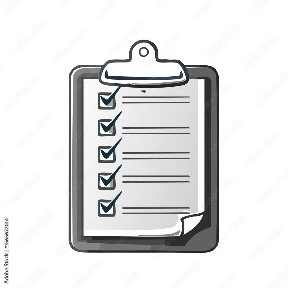 Poster clipboard with checklist form confirmations and ticked boxes representing completion