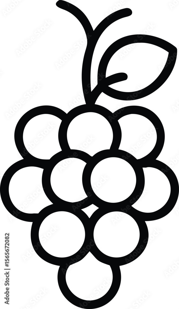 Poster simple line art of a cluster of grapes with a leaf