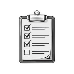 Checklist Clipboard with Tick Boxes and Lines, Task Management Cartoon Hand Drawn Style