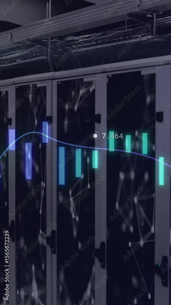 Poster animation of financial data processing over computer servers