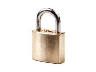 Brass padlock security safety privacy protection closed locked, Isolated On Transparent Background, Png