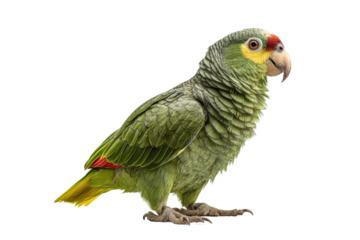PNG Vibrant green amazon parrot with yellow and red feathers on black background