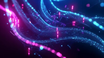 Abstract neon glowing particles - Powered by Adobe