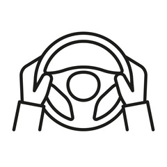 Car steering wheel icon. Linear vector illustration. Driving a car. Drivers hands. Simple symbols.