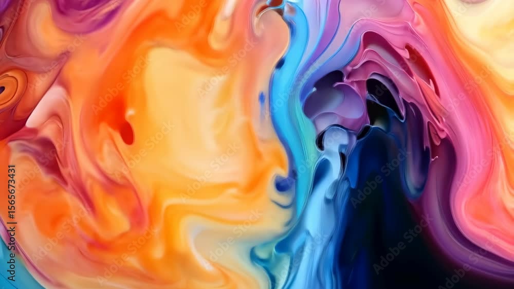 Poster vibrant color flow: a captivating abstract composition bursts with dynamic swirls of color, evoking 