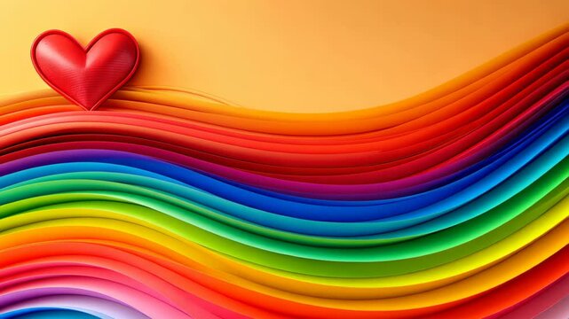 Rainbow Heart Wave: A vibrant, heartwarming composition featuring a red heart gracefully placed atop a swirling wave of rainbow colors, expressing love and joy.