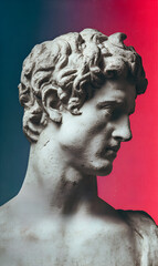 Marble Statue Portrait with Red and Blue Background