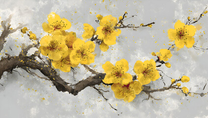 Yellow Plum Blossoms on a Branch