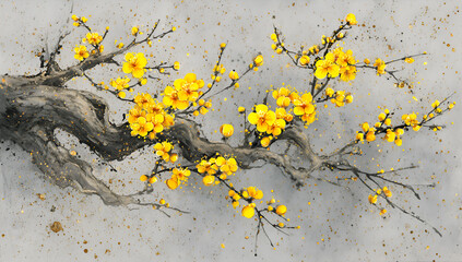 Yellow Plum Blossoms on a Branch