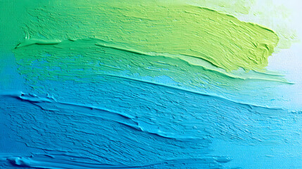 Close-up of vibrant green and blue impasto paint strokes creating a textured, abstract background.
