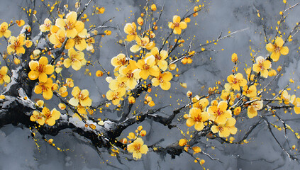 Yellow Blossom on Grey A Watercolor Floral Painting