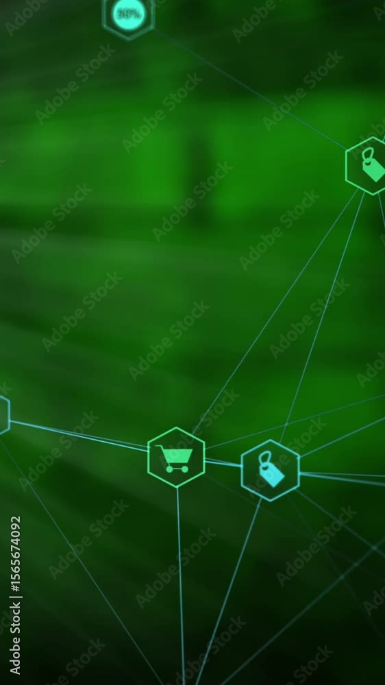 Poster animation of ai data processing over connecitons and dark background