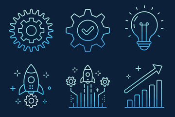 Strategic Business Growth Icons Representing Innovation, Startup, and Success