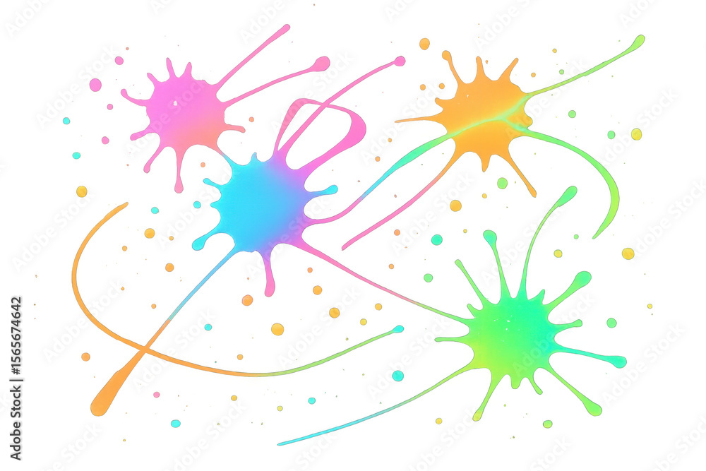 Poster vibrant paint splatters in various colors create a dynamic and artistic design on a transparent back