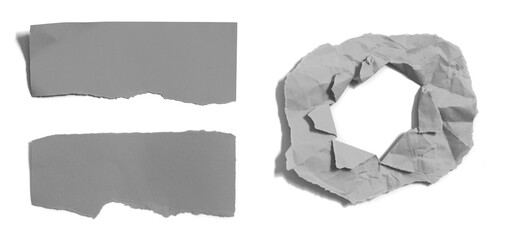 Set of ripped torn paper on white background.