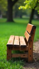Fototapeta premium A sturdy, heavy-duty wooden bench, perfect for outdoor use Shows natural wood grain and strong construction, ideal for parks, gardens, or patios Durable and weather-resistant design , wooden, rustic