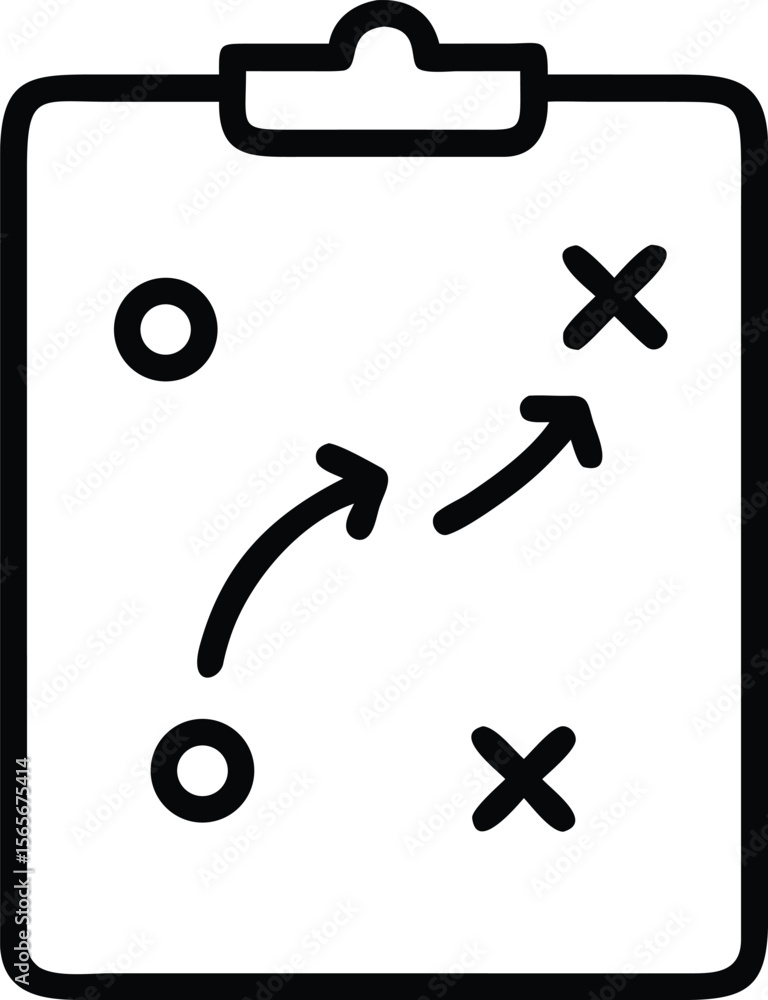 Poster simple outline clipboard icon illustrating strategy with arrows and markers