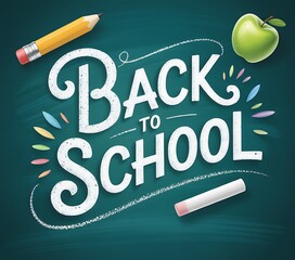 Back to school is written on a chalkboard with an apple and pencil