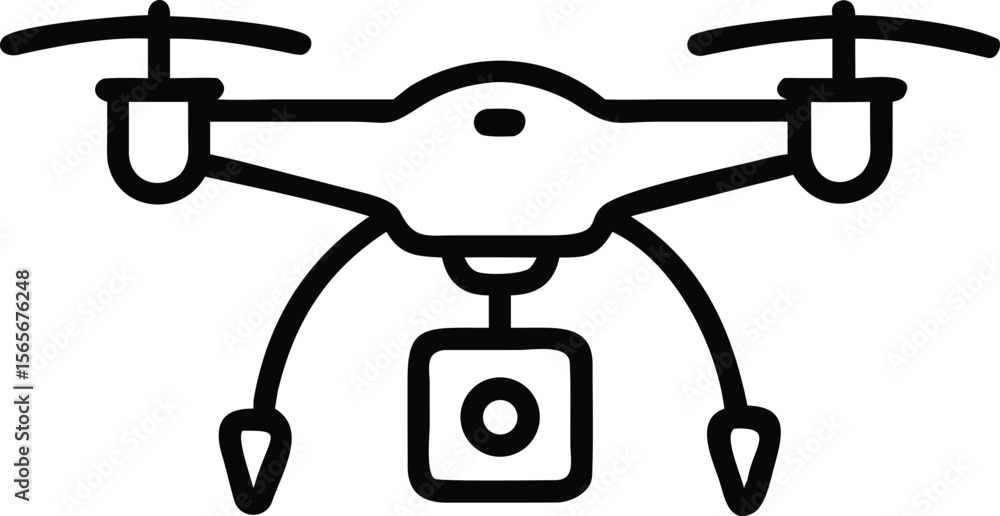 Poster simple outline illustration of a drone with camera for design use