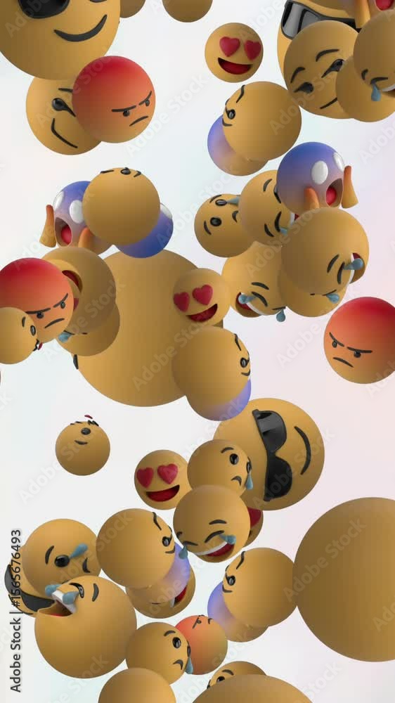 Aufkleber digital animation of multiple face emojis floating against white background