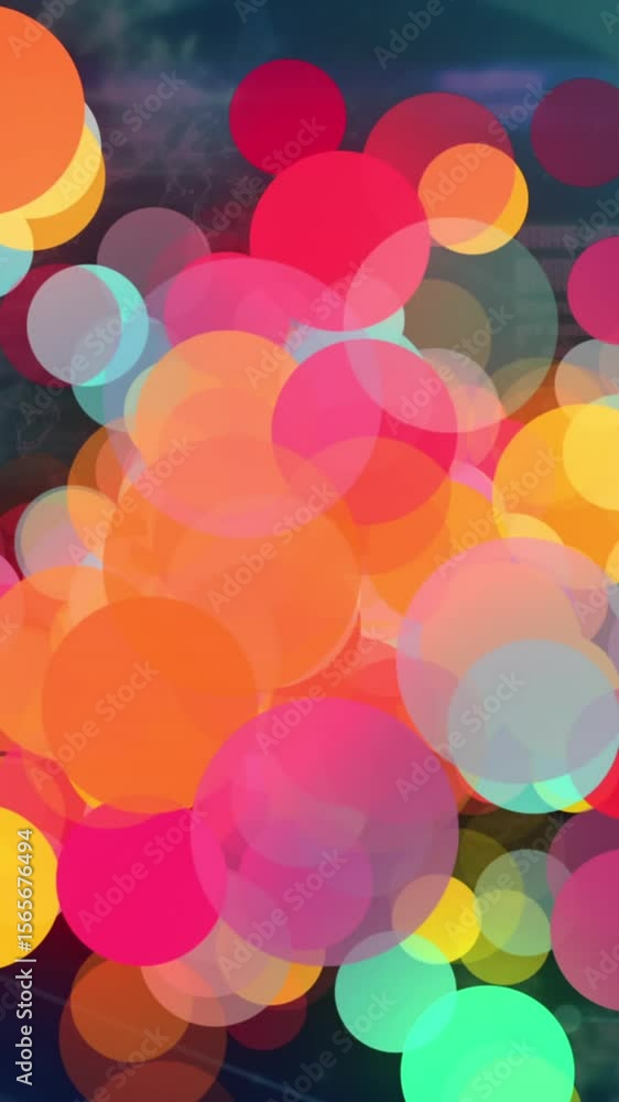 Poster animation of colorful spots of light over network of connections and data processing