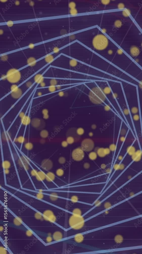 Aufkleber animation of hexagonal tunnel in seamless pattern and yellow spots of light on purple background
