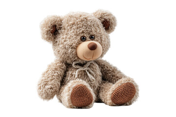 PNG Cute fluffy teddy bear with brown ribbon on white background