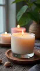 Serene Spa Atmosphere Softly Burning Soy Candles Create Tranquility and Relaxation for Aromatherapy and Self-Care