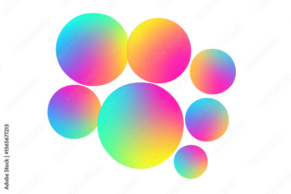 Poster colorful gradient spheres overlapping on a transparent background, creating a vibrant and modern des