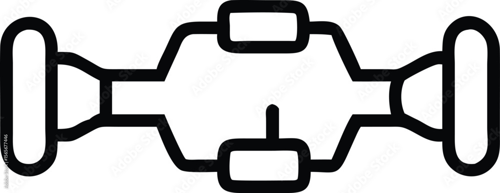 Poster simple outline of car axle system with differential and suspension elements vector