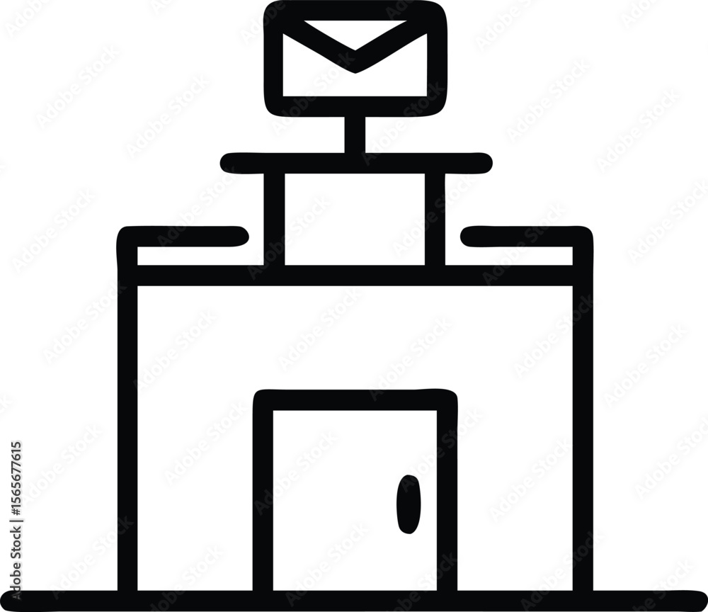 Poster simple outline of post office building with mail envelope icon