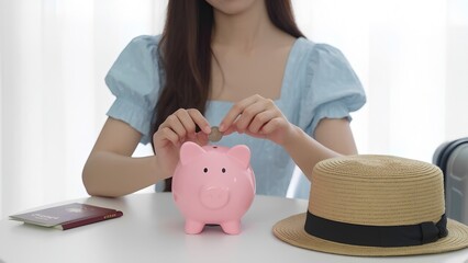 A close-up shot of a hand depositing a coin into a piggy bank,A piggy bank symbolizes more than just saving coins—it represents discipline, dreams, and a hopeful future.
