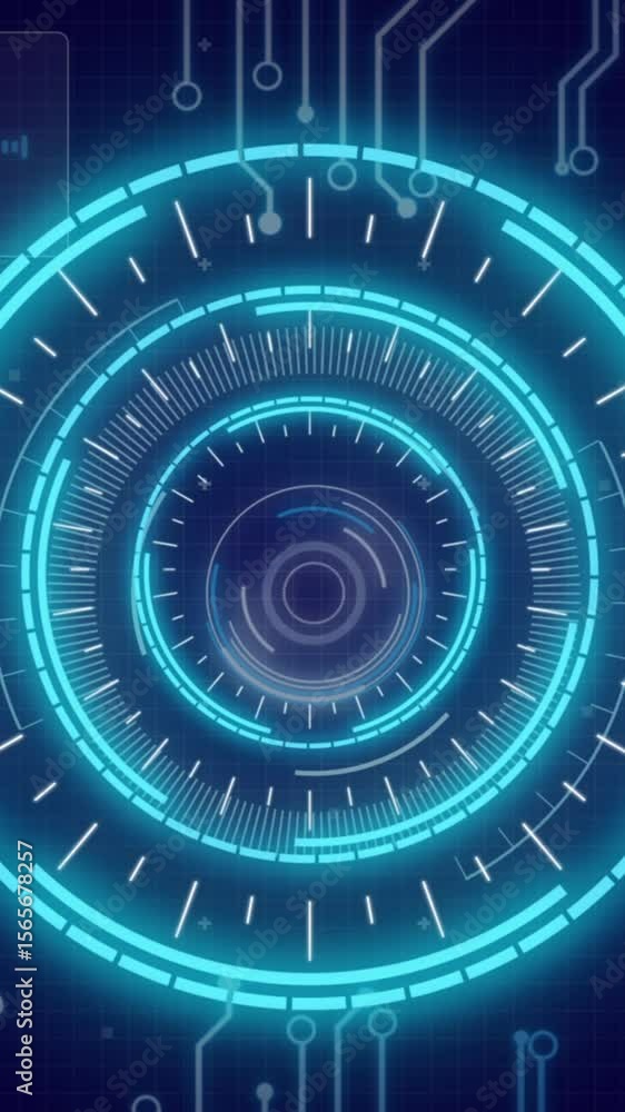 Poster animation of scope scanning and data processing on blue background