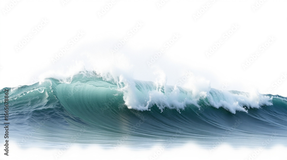 Poster a captivating view of a large ocean wave cresting with white foam against a clear white background c
