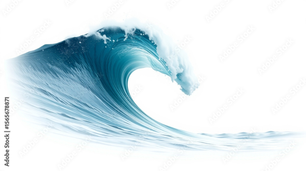 Poster a captivating view of a powerful ocean wave curling and crashing with foamy white crests on a bright