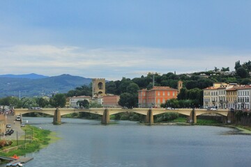Fototapeta premium Editorial photo from September 19, 2015 which gives a view of Arno river with a view of the Ponte alle Grazie which was originally built in 1227