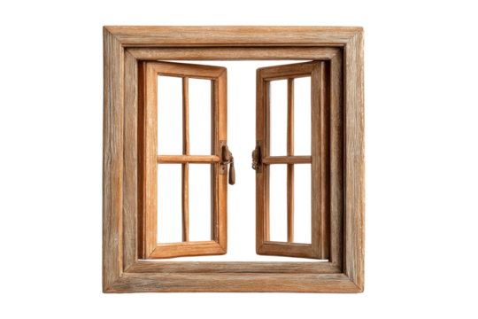 PNG Rustic wooden window frame with open shutters isolated on transparent background