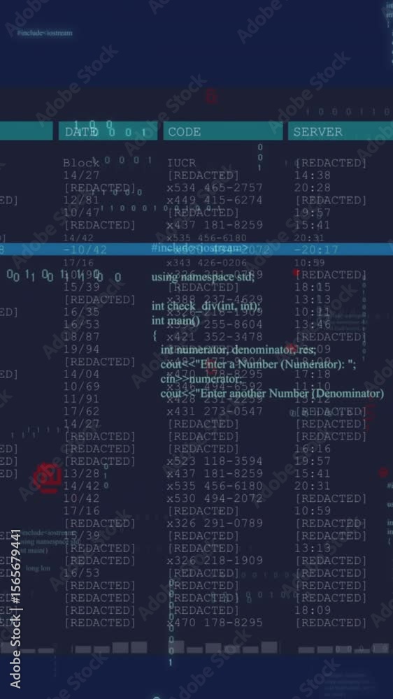 Poster animation of interface with data processing against blue background