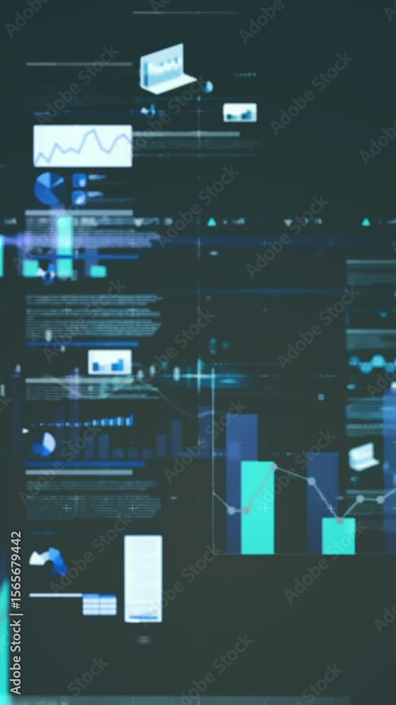 Aufkleber animation of statistical data processing and blue light trails against grey background